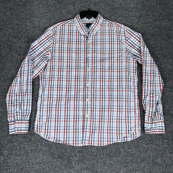 J Crew Shirt Mens XL White Plaid Slim Flex Washed Long Sleeve Button Down Adult - Picture 1 of 7
